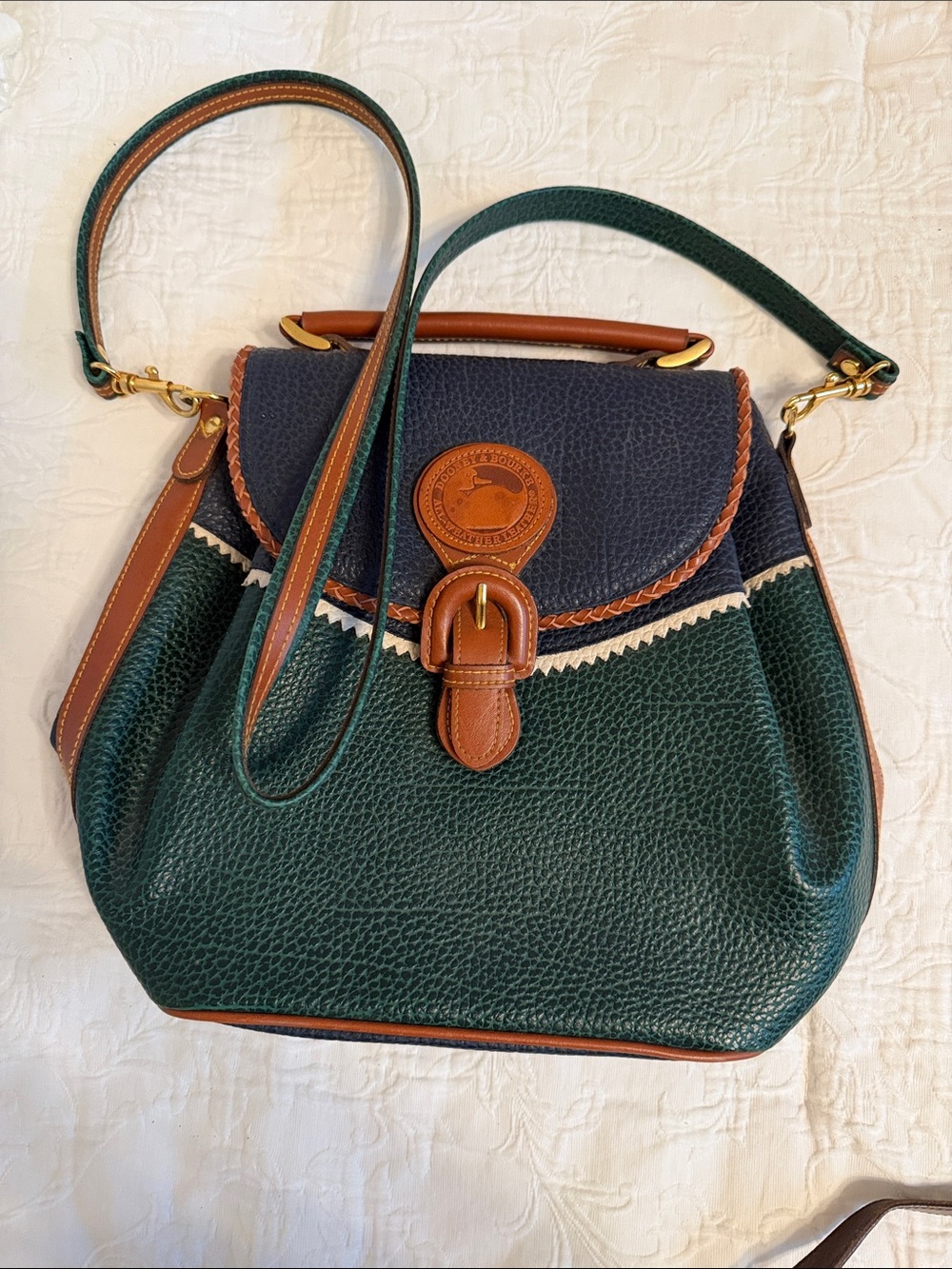 Dooney & Bourke Green and Navy Leather Top-Handle Crossbody Bag